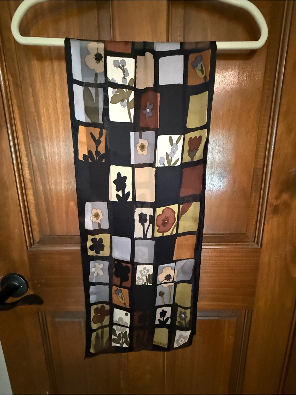 Black Floral Patchwork Silk Scarf